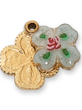 Four-Leaf Cross Charm Pendant in Gold and White Cloisonné